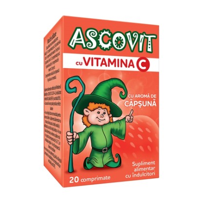 Ascovit Vitamina C 100 mg, aromă de căpșuni, 20 comprimate