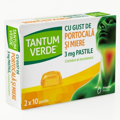 Tantum Verde cu gust de portocală și miere 3 mg, 20 pastile